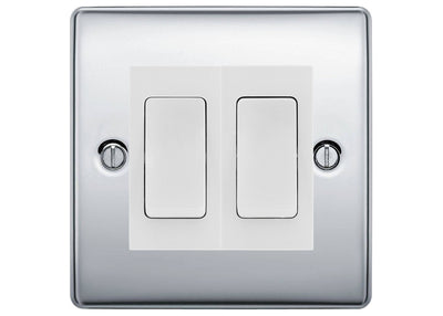 BG Nexus Polished Chrome 2-Gang Light Switch 1x 2-Way + 1x Intermediate – White Inserts