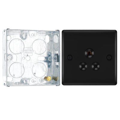 BG Nexus Matt Black 5A Unswitched Round Pin Socket NFB29B with 25mm Steel Back Box by British General (BG-NFB29B+HGS02)