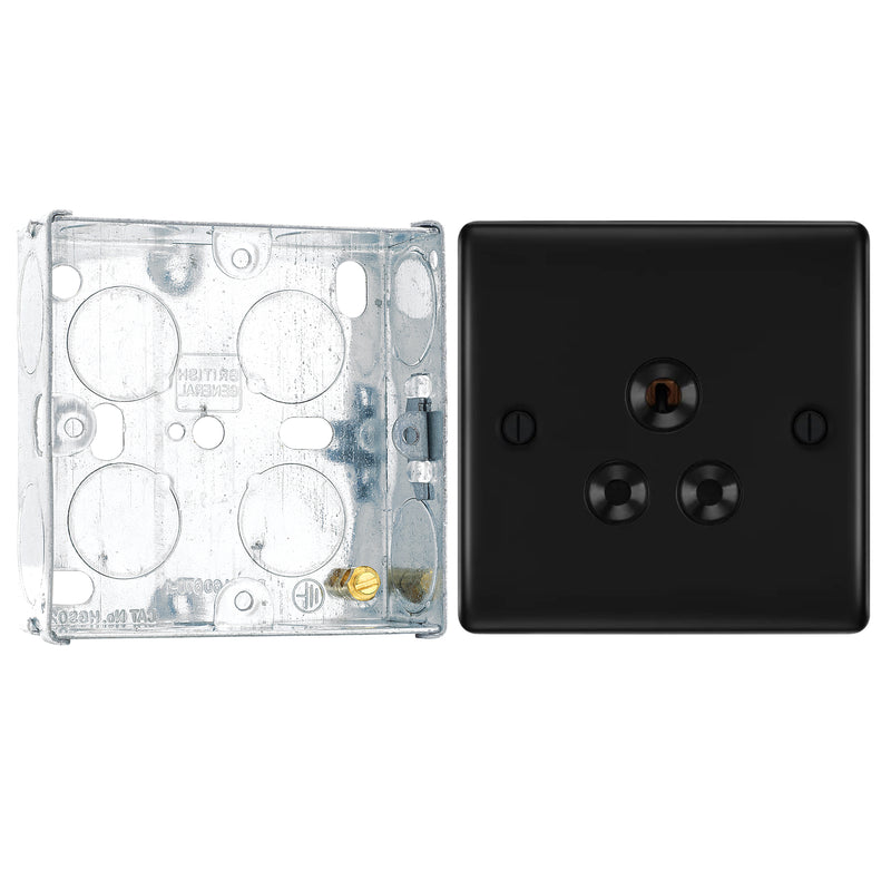 BG Nexus Matt Black 5A Unswitched Round Pin Socket NFB29B with 25mm Steel Back Box