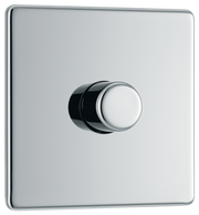 BG Electrical FPC81 Nexus Flatplate Screwless Polished Chrome 1 Gang 200W 2 Way Trailing-Edge Push Dimmer Switch by British General (BG-FPC81-Shopify-SA_1)