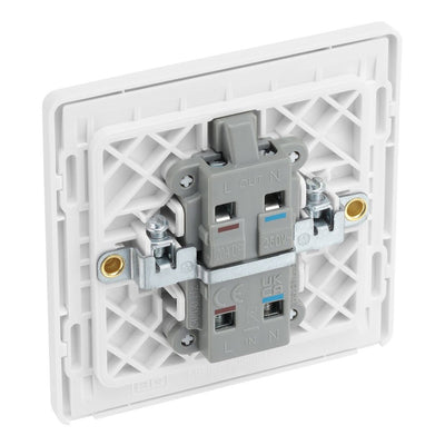 BG Evolve Brushed Steel 20A Double Pole Switch with Neon PCDBS31W and 35mm Steel Back Box