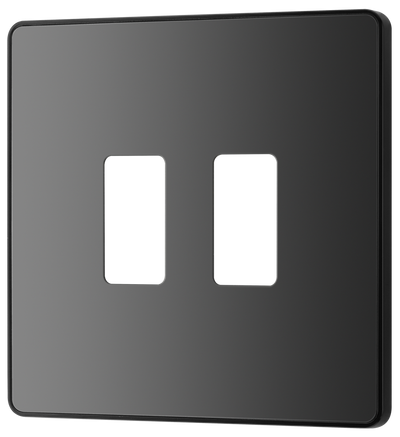 BG RPCDBC2B Evolve Grid Black Chrome 2 Module Square Front Plate - Black Trim