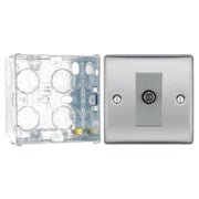 BG Nexus Brushed Steel Single Satellite Socket NBS64 with 35mm Steel Back Box