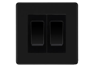 BG Screwless Matt Black 2-Gang Light Switch 1x 2-Way + 1x Intermediate – Black Inserts