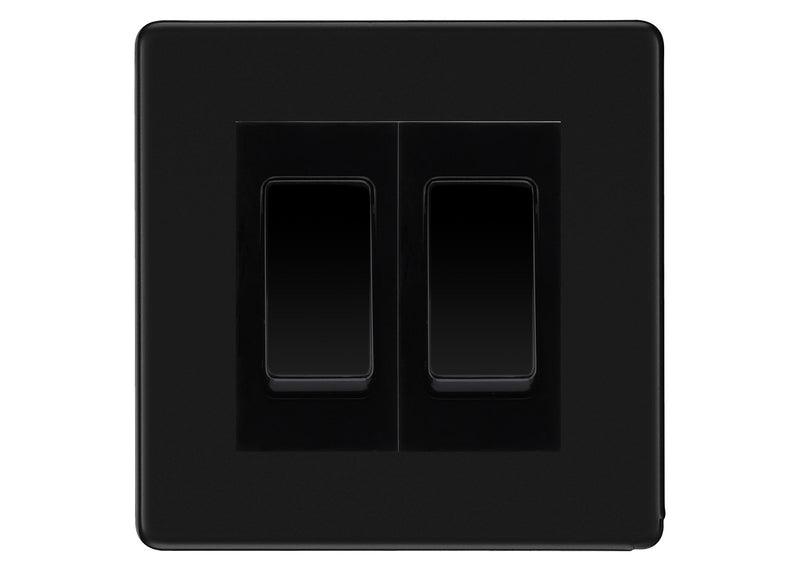 BG Screwless Matt Black 2-Gang Light Switch 1x 2-Way + 1x Intermediate – Black Inserts
