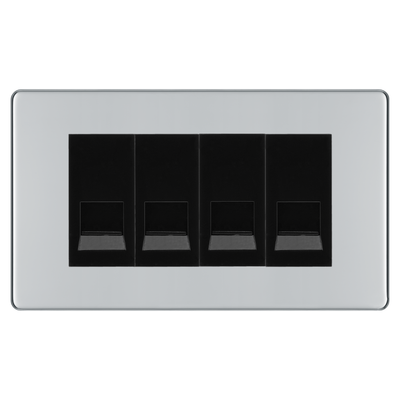 BG Screwless Polished Chrome 4 Gang Master Telephone Socket, Screw Terminal - Black Insert by British General (BG-FPCBTMS4B)