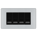 BG Screwless Polished Chrome 4 Gang Master Telephone Socket, Screw Terminal - Black Insert