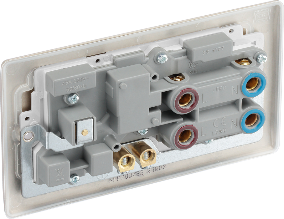 NPR70W Back -  This 45A cooker control unit from British General includes a 13A socket for an additional appliance outlet, and has flush LED indicators above the socket and switch.