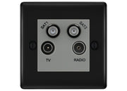 BG Nexus Matt Black TV/FM/2x SAT Quadplex Socket – Grey Insert by British General (BG-NFBTVFMSAT2G)