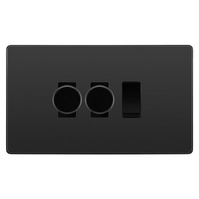BG Evolve Black Chrome 3 Gang Light Switch 2x Trailing Edge LED Dimmer 1x 2 Way Custom Switch by British General (Evolve-BC-CUSTOM-3GANG-2x-DIMMER-1x-2WAY)