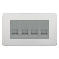 BG Screwless Brushed Steel 4 Gang Master Telephone Socket - Grey Insert