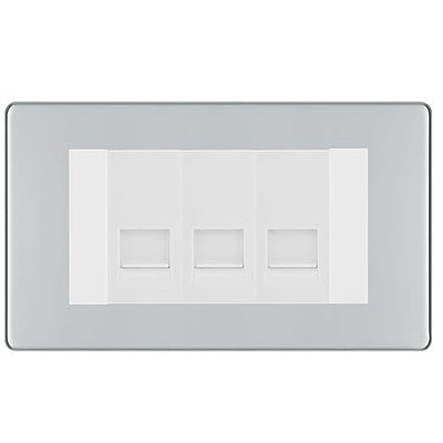 BG Screwless Polished Chrome 3 Gang RJ11 Telephone Socket Euro Module - White Insert by British General (BG-FPCRJ113W)