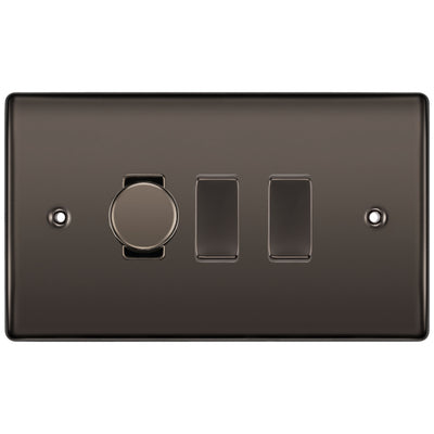 BG Black Nickel 3 Gang Light Switch 1x Trailing Edge LED Dimmer 2x 2 Way Custom Switch