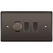 BG Black Nickel 3 Gang Light Switch 1x Trailing Edge LED Dimmer 2x 2 Way Custom Switch by British General (NEXUS-BN-3G-CUSTOM-1x-DIMMER-2x-2Way)