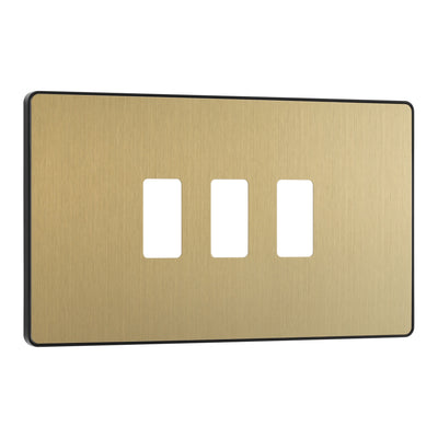 BG Evolve Satin Brass 3 Gang Switch 1x Dual Mode LED Dimmer 2x Intermediate Custom Grid Switch