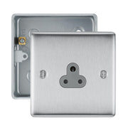 BG Nexus Brushed Steel 2A Unswitched Round Pin Socket with Surface Pattress Back Box by British General (BG-NBS28G+MC501)