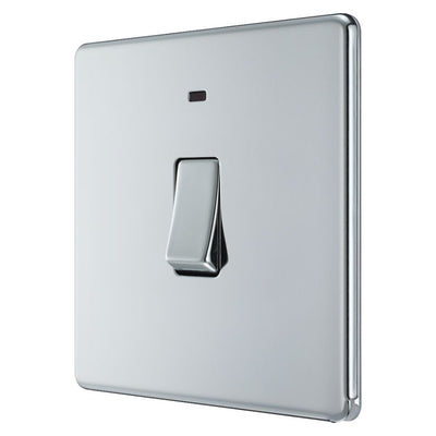 BG Screwless Polished Chrome 1 Gang 20A 2 Pole Neon Switch FPC31 with 25mm Steel Back Box