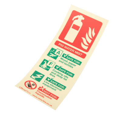Photoluminescent P50 Water Mist Fire Extinguisher Signs Self-Adhesive