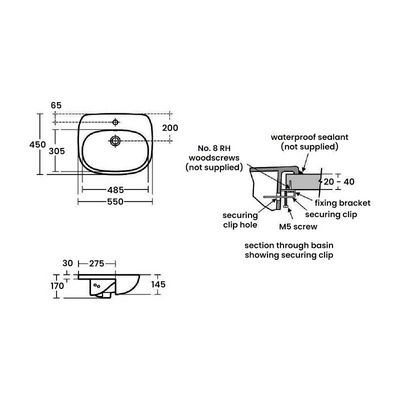 Ideal Standard Tesi 550mm Semi-Recessed Basin With Overflow - White - T352601
