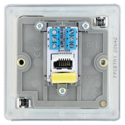 BG Screwless Polished Chrome 1 Gang Master Telephone Socket FPCBTM1 with 25mm Steel Back Box