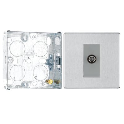 BG Screwless Brushed Steel Single Satellite Socket FBS64 with 25mm Steel Back Box by British General (BG-FBS64+HGS02)