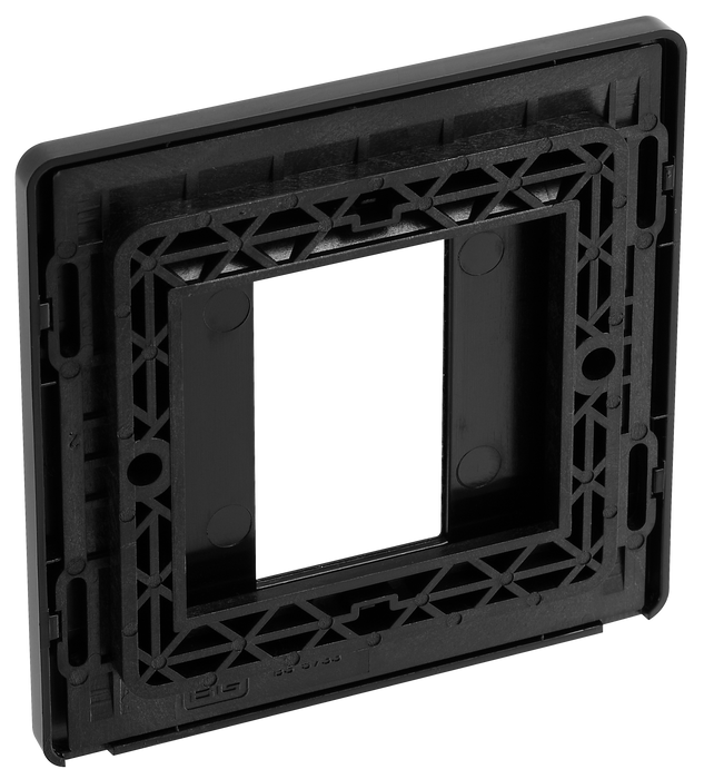 PCDMBEMS1B Back - The Euro Module range from British General combines plates and interchangeable modules so you can configure your own bespoke switches and sockets. This Evolve Matt Black plate aperture can accommodate one 25mm wide module, and has a low profile screwless flat plate that clips on and off, making it ideal for modern interiors.