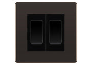 BG Black Nickel 2 Gang Intermediate Light Switch Custom Grid – Black Insert by British General (BG-SCRL-BN-2G-Combo-2x INT-BL)