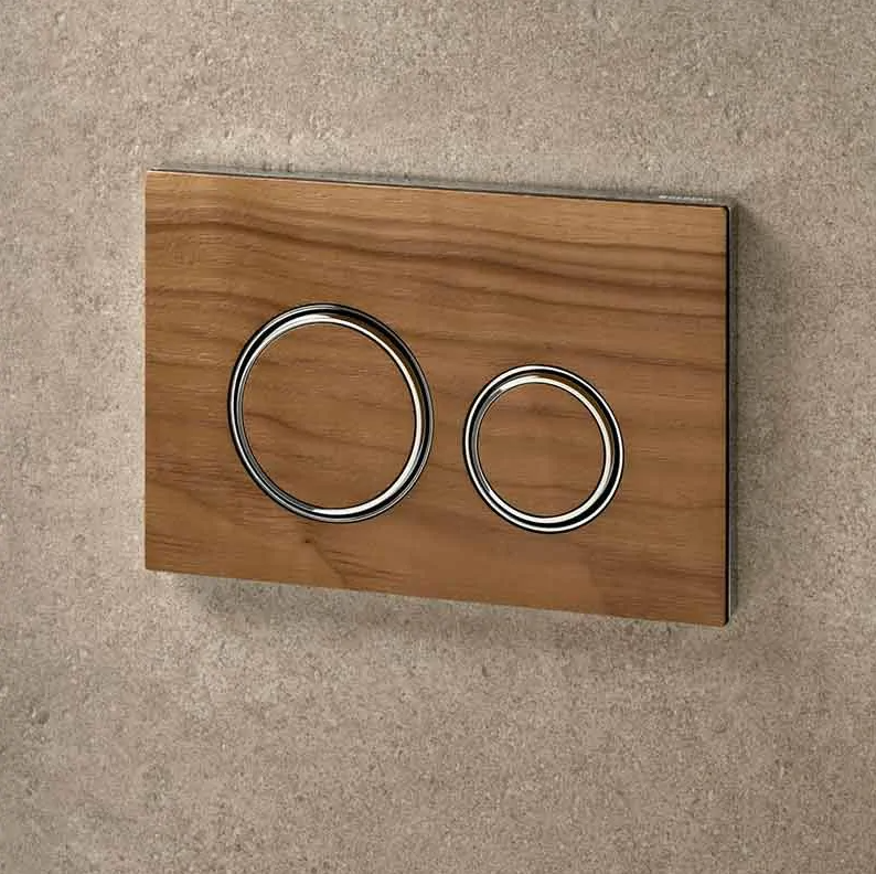 Geberit Sigma50 Round Dual Flush Plate - Black Walnut & Chrome - 115.884.JX.1