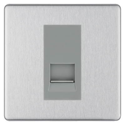 BG Screwless Brushed Steel Single Secondary Telephone Socket, Screw Terminal - Grey Insert by British General (BG-FBSEMS1+EMBTSSG)