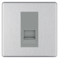 BG Screwless Brushed Steel Single Secondary Telephone Socket, Screw Terminal - Grey Insert
