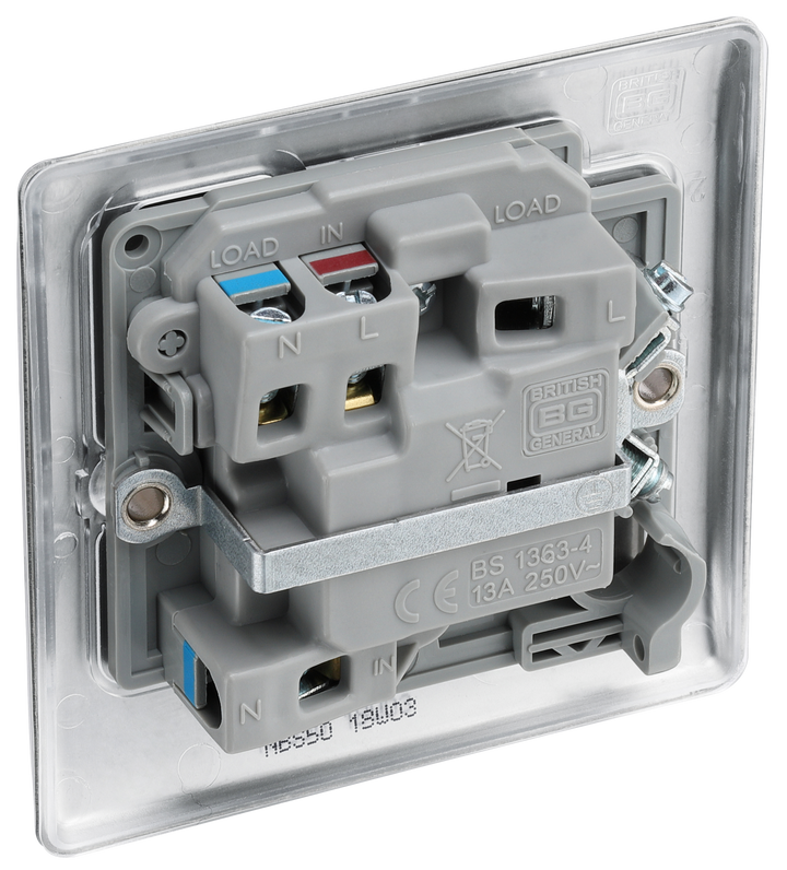 NBS50 Back - This switched and fused 13A connection unit from British General provides an outlet from the mains containing the fuse and is ideal for spur circuits and hardwired appliances.