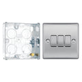 BG Nexus Brushed Steel 20A 16AX 2-Way Triple Light Switch NBS43 with 25mm Steel Back Box