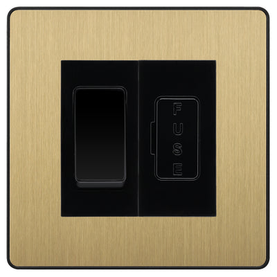 BG Evolve Satin Brass 20A Double Pole Switch & 13A Fused Spur Plate | Black Insert