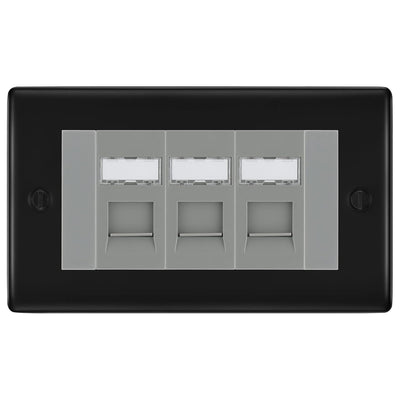 BG Nexus Matt Black 3 Gang RJ45 Cat6 Data Socket Outlet Grey Inserts by British General (BG-NFBRJ453G)