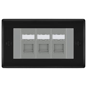 BG Nexus Matt Black 3 Gang RJ45 Cat6 Data Socket Outlet Grey Inserts by British General (BG-NFBRJ453G)