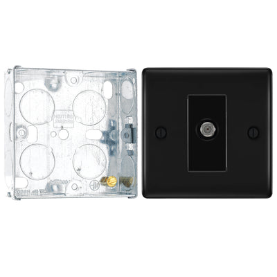 BG Nexus Matt Black Single Satellite Socket NFB64 with 25mm Steel Back Box by British General (BG-NFB64+HGS02)