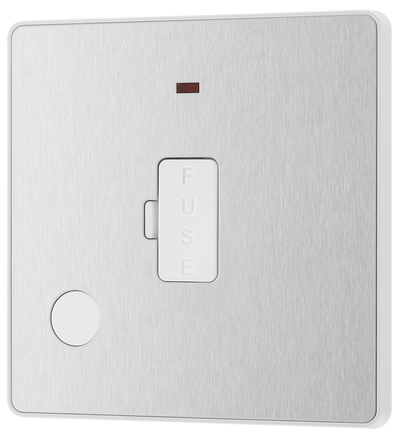 BG PCDBS54W Brushed Steel Evolve 13A Flex Outlet Neon Unswitched Fused Spur Unit - White Insert