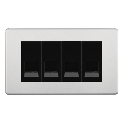 BG Screwless Brushed Steel 4 Gang Secondary Telephone Socket, Screw Terminal - Black Insert