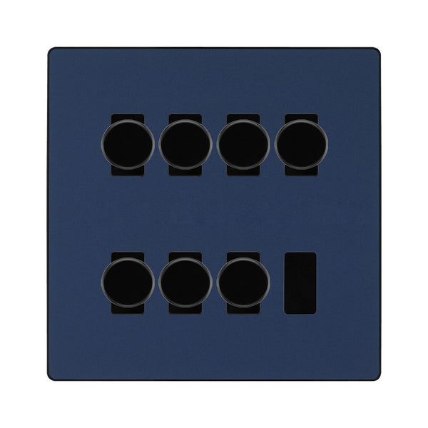 BG Evolve Matt Blue 7 Gang Trailing Edge LED Dimmer Light Switch 2 Way Custom Switch