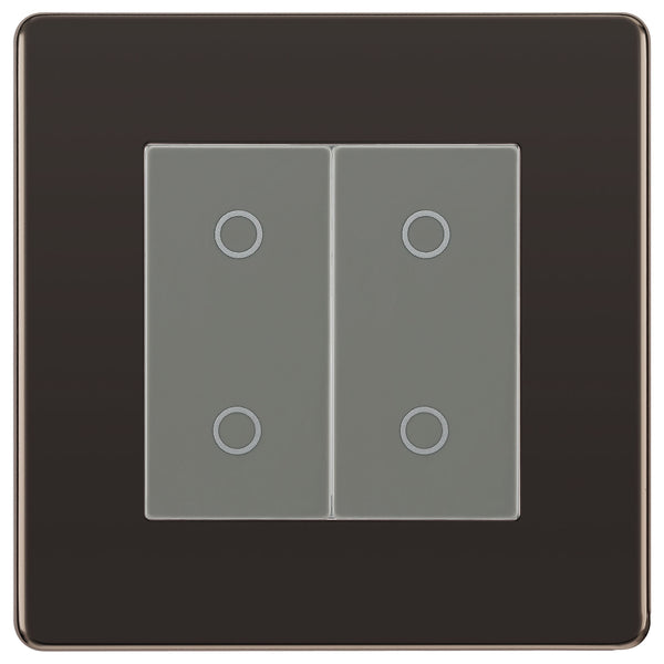 BG Nexus Screwless Black Nickel Double Master Touch Dimmer Switch Grey Inserts