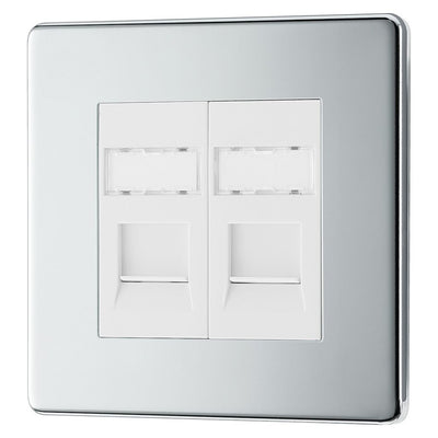 BG Screwless Polished Chrome RJ45 Double Data Outlet FPCRJ452 with 25mm Steel Back Box