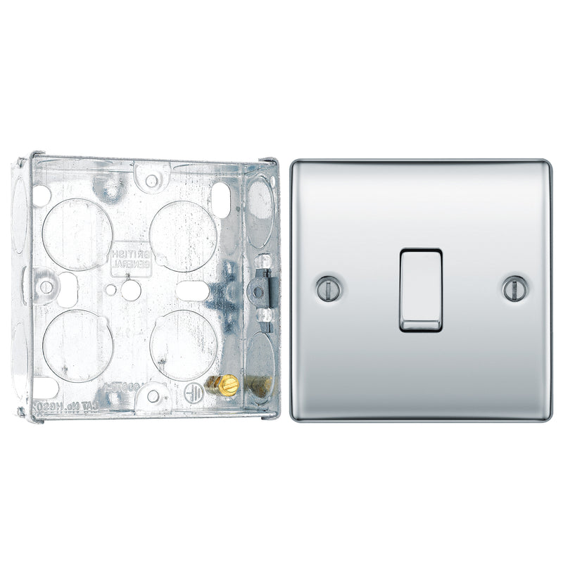 BG Nexus Metal Polished Chrome 20A 16AX Intermediate Light Switch NPC13 with 25mm Steel Back Box