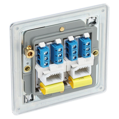 BG Screwless Polished Chrome 2 Gang Master Telephone Socket FPCBTM2 with 25mm Steel Back Box
