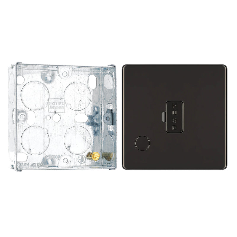 BG Screwless Black Nickel 13A Flex Unswitched Fused Connection Unit FBN55 with 25mm Steel Back Box