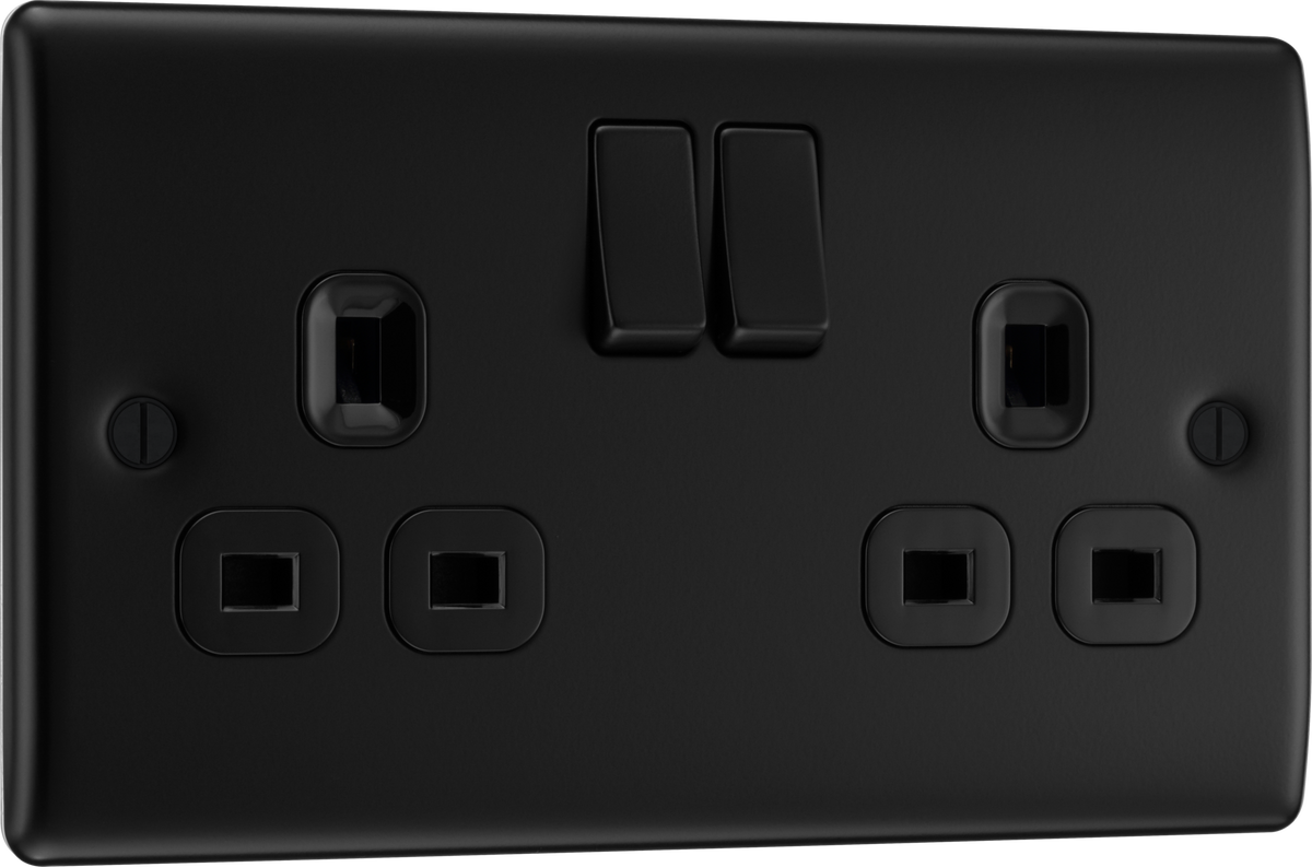 BG NFB22B Nexus Metal Matt Black 2 Gang 13A Double Pole Switched Socket by British General (BG-NFB22B-Shopify-SA_1)