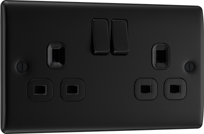 BG NFB22B Nexus Metal Matt Black 2 Gang 13A Double Pole Switched Socket by British General (BG-NFB22B-Shopify-SA_1)