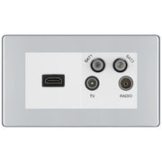 BG Screwless Polished Chrome 4G Faceplate with HDMI + TV/FM/SAT Module - White by British General (BG-FPCEMR4-HDMI-TVFM2W)