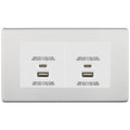 BG Screwless Brushed Steel 4G Faceplate with 45W USB A+C Charger Modules - White Insert