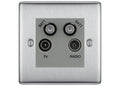 BG Nexus Brushed Steel TV/FM/2x SAT Quadplex Socket – Grey Insert