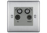 BG Nexus Brushed Steel TV/FM/2x SAT Quadplex Socket – Grey Insert by British General (BG-NBSTVFMSAT2G)